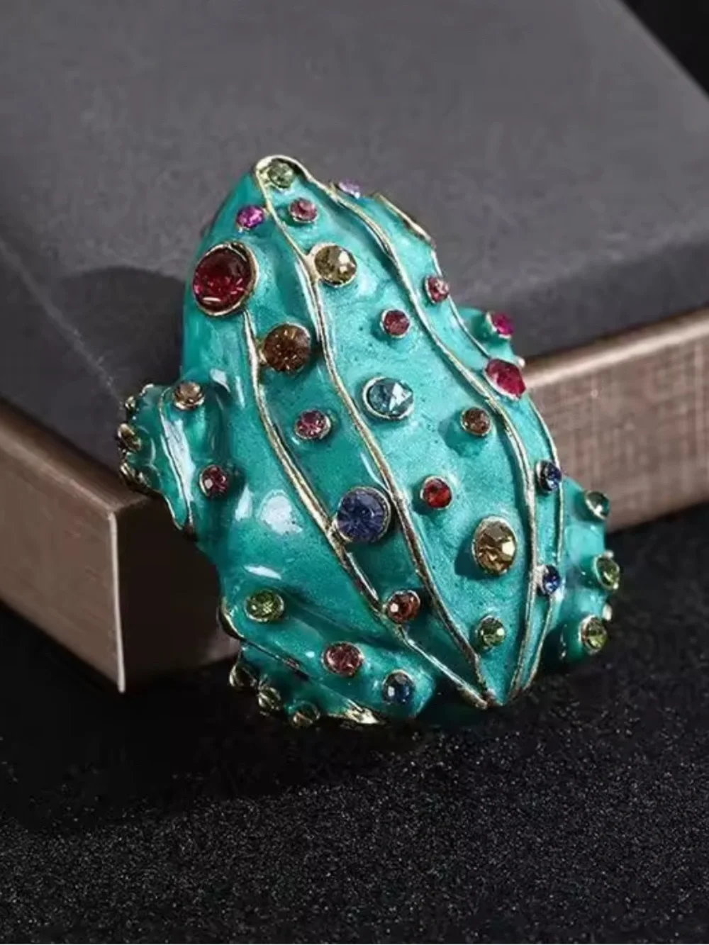 Cute Frog Turquoise Multicolor Crystal Brooch